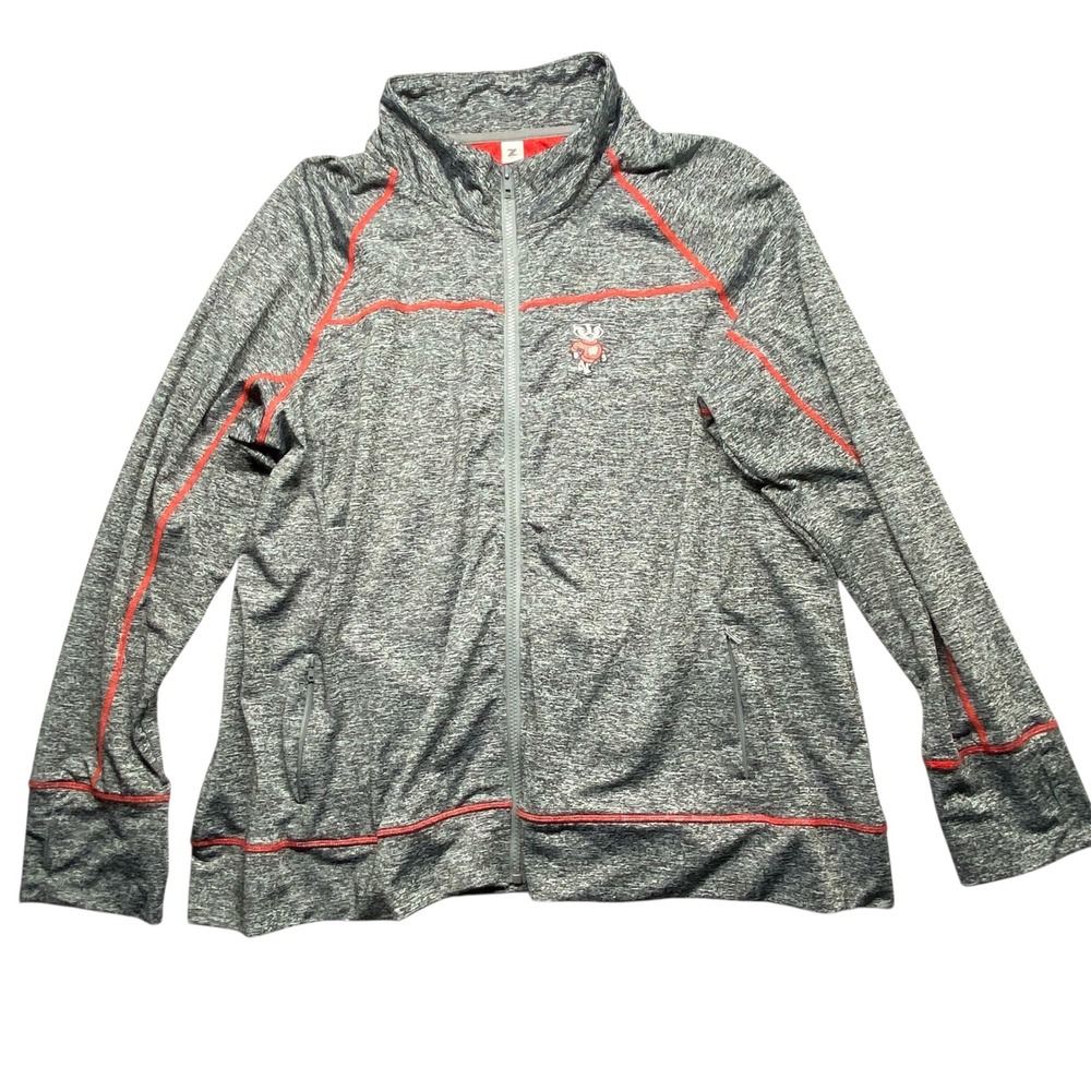 ZOOZATZ Wisconsin Badgers Athletic Track Jacket Zip Up 3X Thumb Holes Breathable